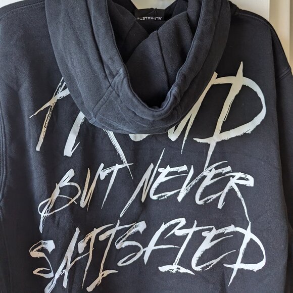 Alphalete Athletics Black Hoodie Proud But Never Satisfied Size Medium - Picture 8 of 9